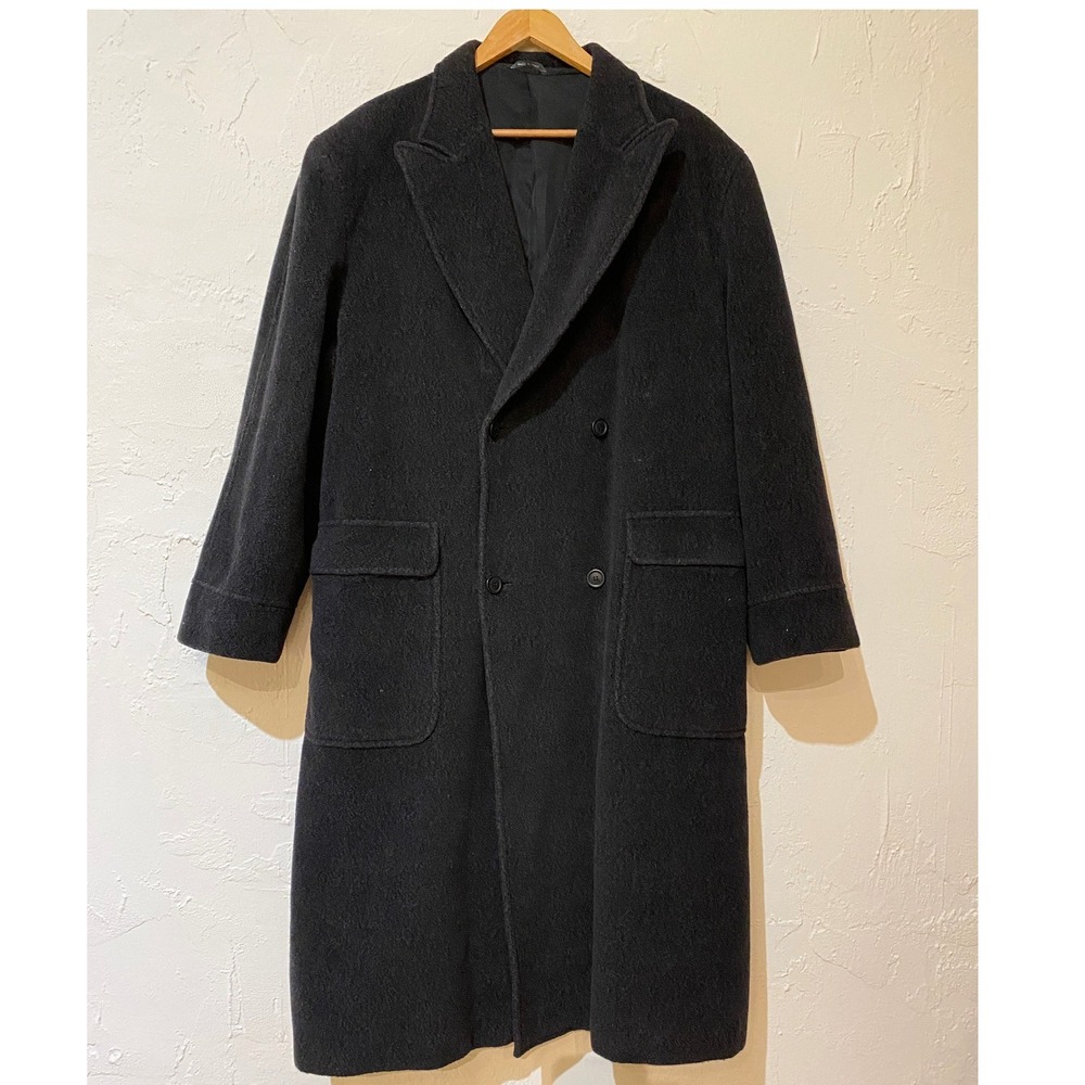 Missoni Uomo Overcoat US Men 42 Black Wool Cashmere Double Breasted Italy Trench